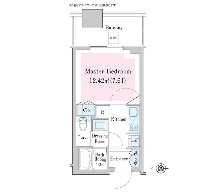 10階 1K 26.67㎡ 間取り図