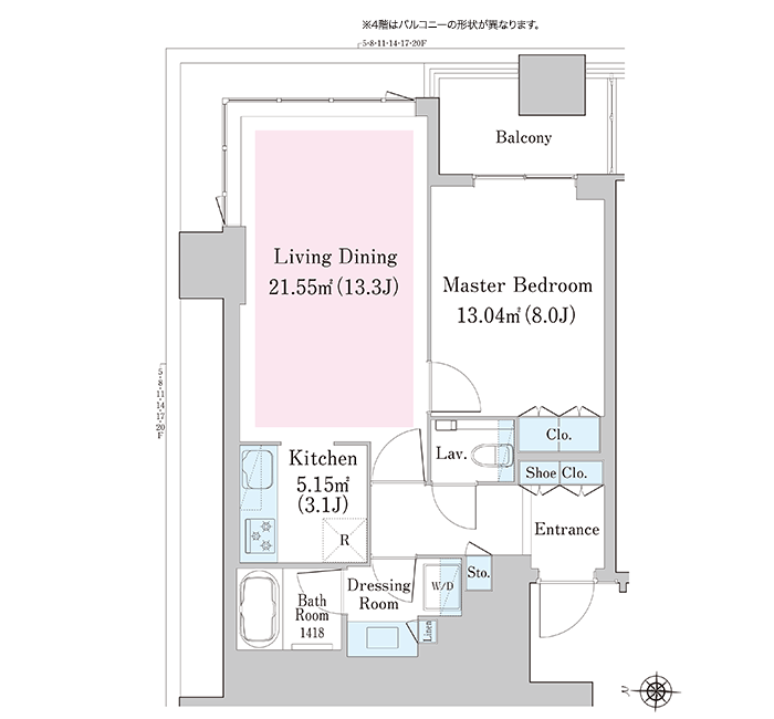 16階 1LDK 56.71㎡ 間取り図