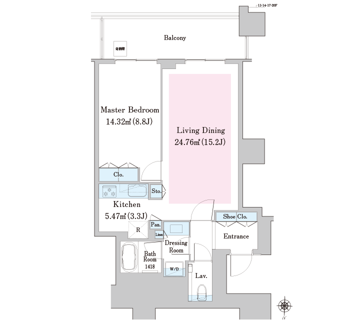 14階 1LDK 61.45㎡ 間取り図