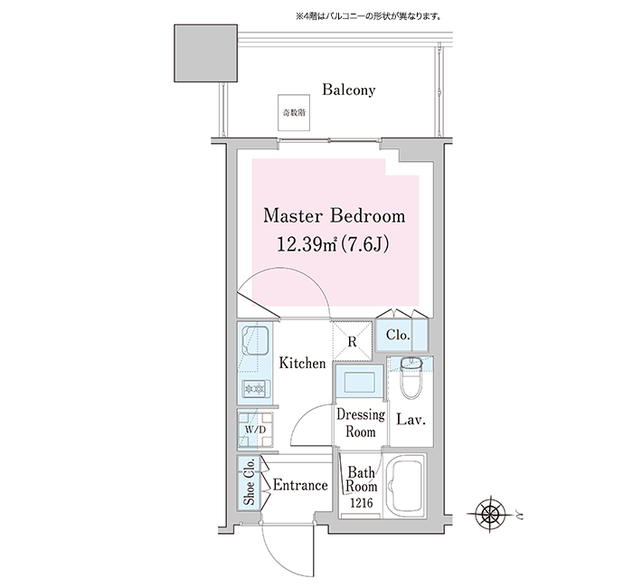 6階 1K 26.60㎡ 間取り図