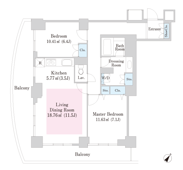 16階 2LDK 74.38㎡ 間取り図