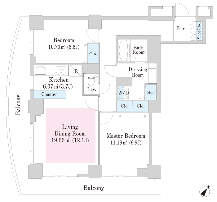 12階 2LDK 74.38㎡ 間取り図