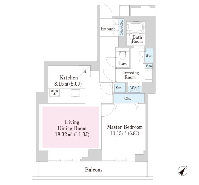 2階 1LDK 57.86㎡ 間取り図