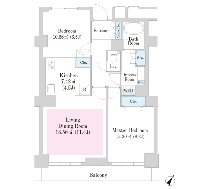18階 2LDK 70.36㎡ 間取り図