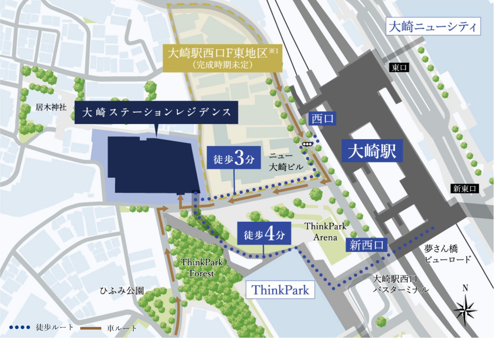 JR「大崎」駅から徒歩3分、デッキ直結の駅近立地。